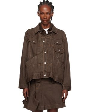 Sacai Pleated Denim Jacket - Brown