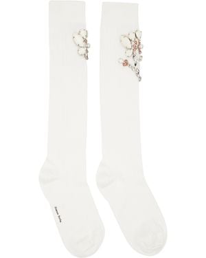 Simone Rocha Poppy Crystal Flower Ribbed Knee Socks - White
