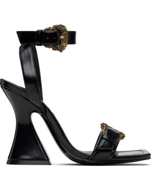 Versace Jeans Couture Baroque Buckle Patent Kristen Heeled Sandals - Black