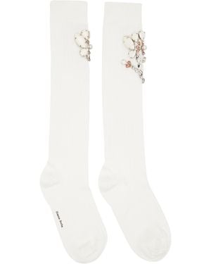 Simone Rocha Chaussettes Hauteur Genou Poppy Blanches À Ornement Floral