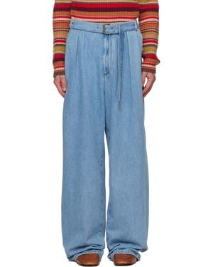 Dries Van Noten Belted Pleat Jeans - Blue