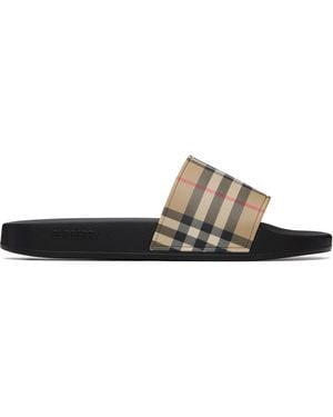 Burberry Check Slides - Brown