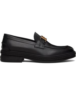 Versace ブラック グレカ レザー ローファー