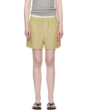 Ami Paris Khaki Cotton Elasticated Shorts - Yellow