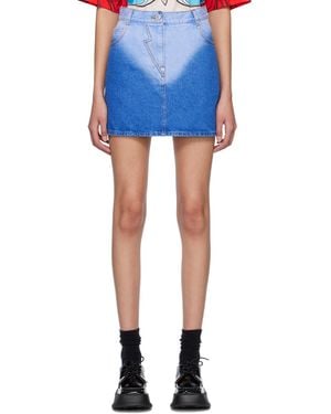 Pushbutton Brief-Washed Denim Miniskirt - Blue