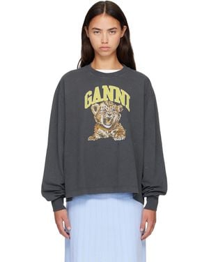 Ganni Tiger Long-Sleeve T-Shirt - Blue