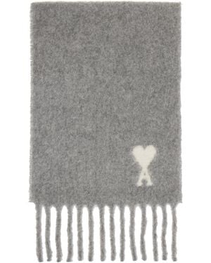 Ami Paris Ami De Coeur Alpaca Scarf - Gray