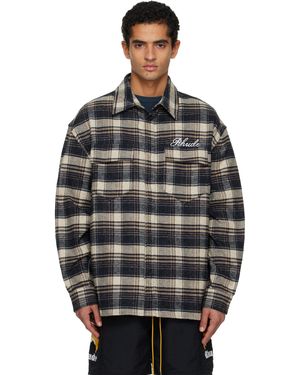 Rhude Chemise Bleu Marine Et À Logo Script En Flanelle - Noir