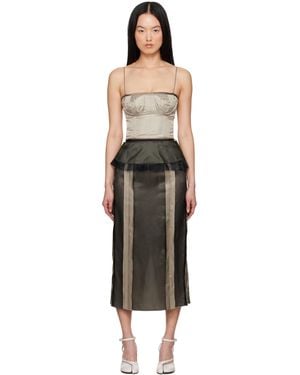 Maison Margiela Khaki & Lined Silk Midi Dress - Black