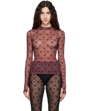 Marine Serre Burgundy Moonogram Flock Ls Highneck Top - Red