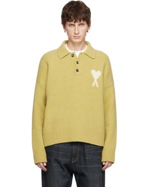 Ami Paris Alpaca Long Sleeves Ami De Coeur Polo - Orange