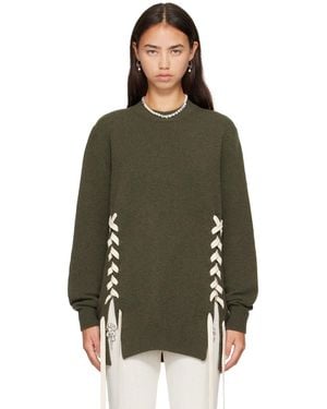 Simone Rocha Khaki Merino Lace Up Hem Jumper - Green