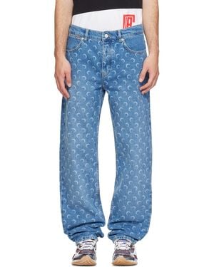 Marine Serre Moon Laser Wash Denim Straight Jeans - Blue