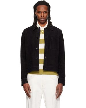 Ami Paris Embossed Ami De Coeur Suede Leather Jacket - Black