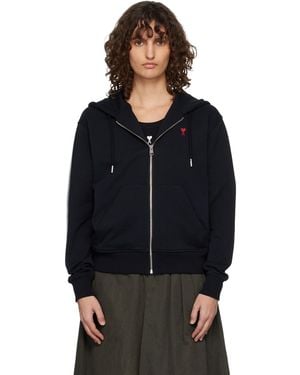 Ami Paris Ami De Coeur Zipped Hoodie - Black