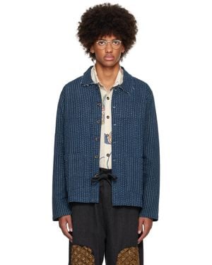 Kartik Research Kantha Cropped Jacket - Blue