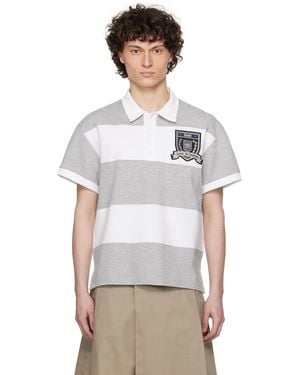 GmbH ホワイト＆グレー パネル ポロシャツ