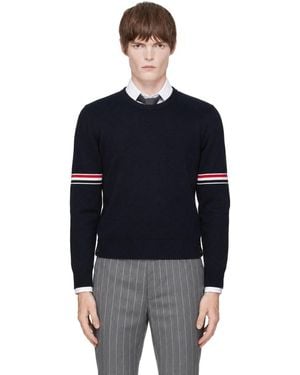 Thom Browne Milano Stitch Pullover Rwb Armband Sweater - Black