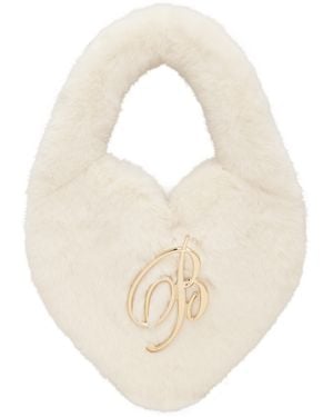 Blumarine Off- Heart Faux-Fur Bag - White