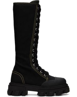 Ganni Cleated Canvas Trail High Boots - Black