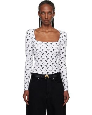 Marine Serre Moon Printed Jersey Ls Squareneck T-Shirt - Black