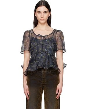 Ganni Shibori Organza Peplum Blouse - Black