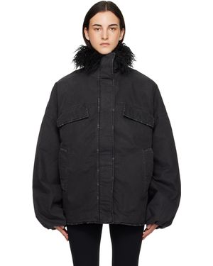 Acne Studios Blouson Noir En Tissu Antidéchirures Enduit