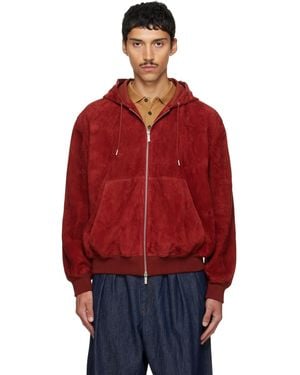 Ferragamo Burgundy Suede Blouson Hoodie - Red