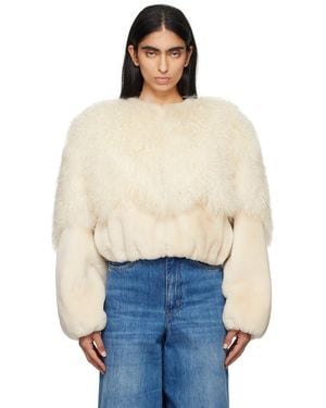 Chloé オフホワイト クロップド シアリングジャケット - ブルー