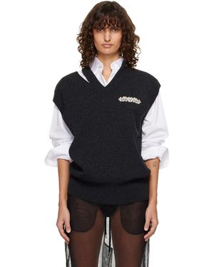 Simone Rocha Gilet Bite Gris En Laine - Noir