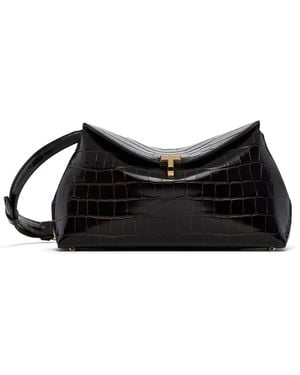 TOTEME T-Lock Croco-Embossed Clutch - Black
