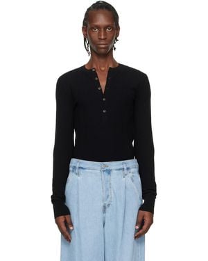 Dries Van Noten Rib-Knit Henley - Black