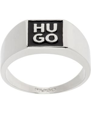 HUGO Enamelled Logo Ring - Black