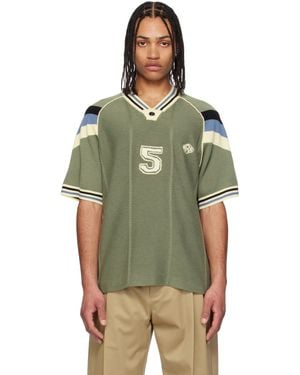 rice nine ten Khaki Knitting Game T-Shirt - Green
