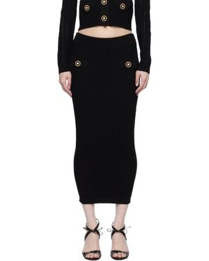 Balmain Plain Ribbed Knit Midi Skirt - Black