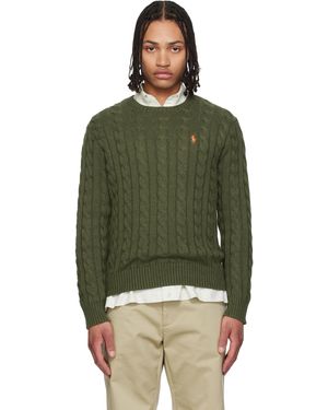 Polo Ralph Lauren Pull Kaki En Tricot Câblé De Coton - Vert