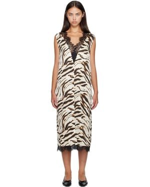 Ganni Off- & Zebra Satin Midi Dress - Multicolour