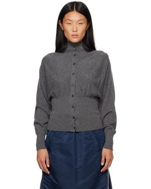 OPEN YY Cardigan De Style Blouson Gris À Boutons