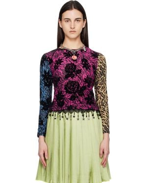 Chopova Lowena Totally Tiger Flocked Mesh Top - Red