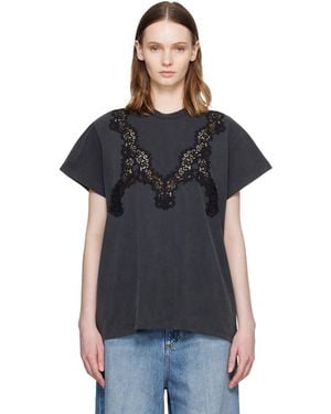 Stella McCartney Lace Mix Washed Jersey Cotton T-Shirt - Black