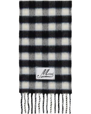Marni Double Check Logo Wool Mohair Scarf - Black