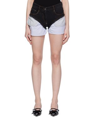 Pushbutton Short Étagé Noir En Denim