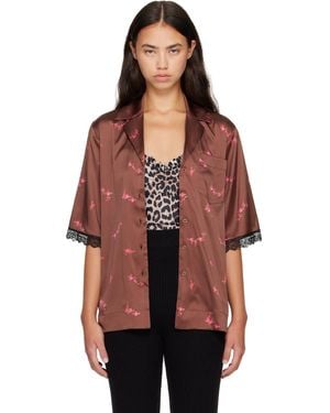 Ganni Printed Sandwashed Silk Satin Bowling Shirt - Red