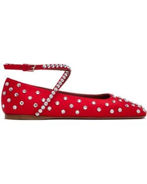 AMINA MUADDI Ane Crystal Lace Up Ballerina Flats - Red
