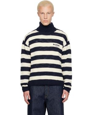 Balmain Off- Mariniere Vintage Wool Turtleneck - Blue