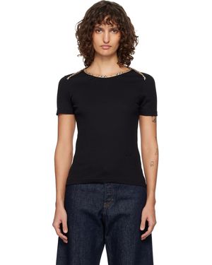 Burberry Check Trim Stretch Cotton T-Shirt - Black