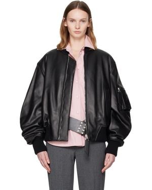 The Attico Anja Leather Bomber Jacket - Black