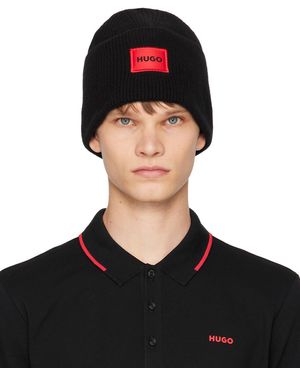 HUGO Patch Beanie - Black