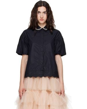 Simone Rocha Chemise Écourtée Noire À Manches Bouffantes Et À Garniture En Broderie Anglaise - Bleu