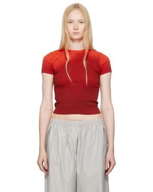 Marine Serre レッド Moon Faded ジャージ ベビーフィット Tシャツ